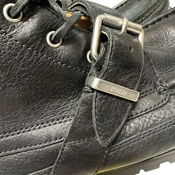 Polo Ralph Lauren Ranger Tumbled Black Leather Boot Mens Size 10 Lace Up Buckle